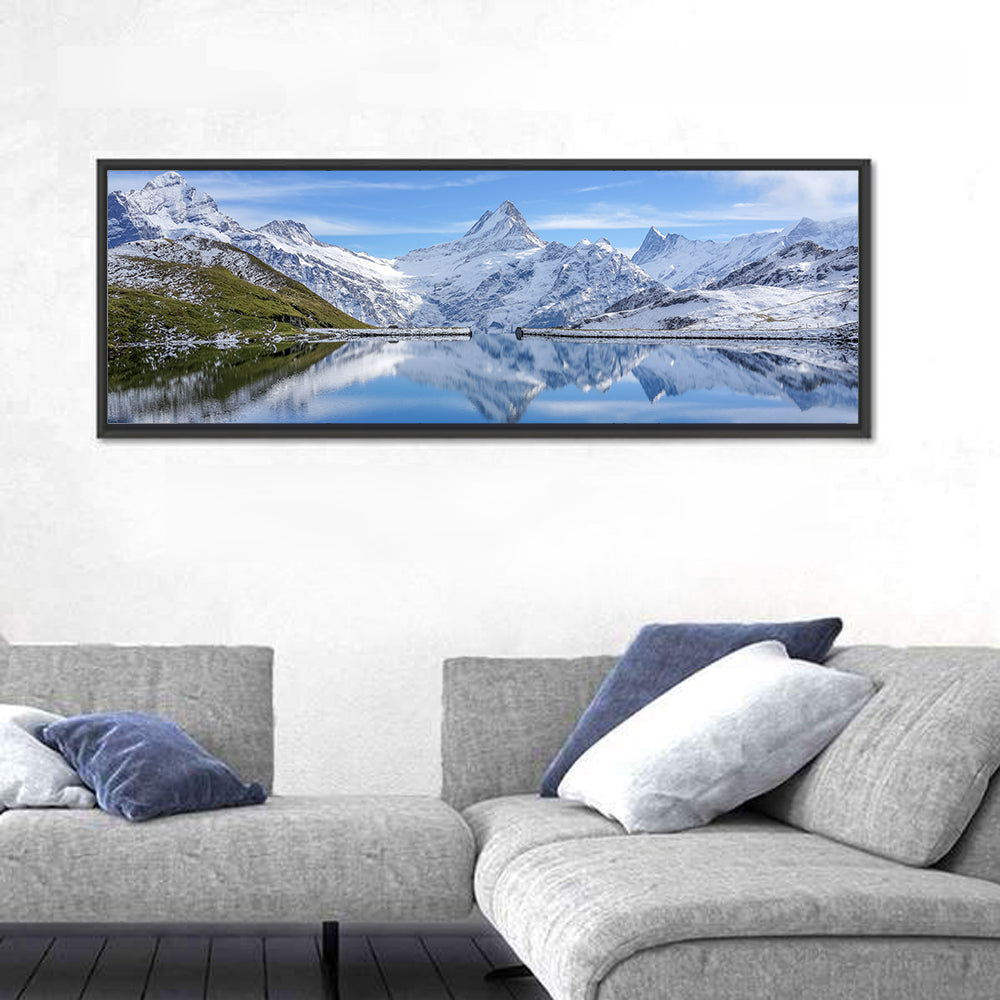 Bachalpsee Reflection, Grindelwald Switzerland Wall Art in a room, panoramic