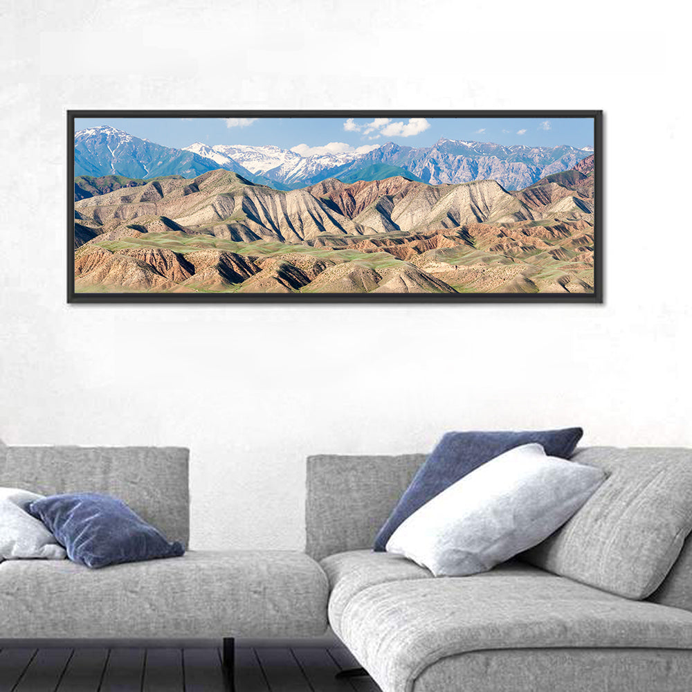 Tien Shan Mountain Range Wall Art in a room, panoramic