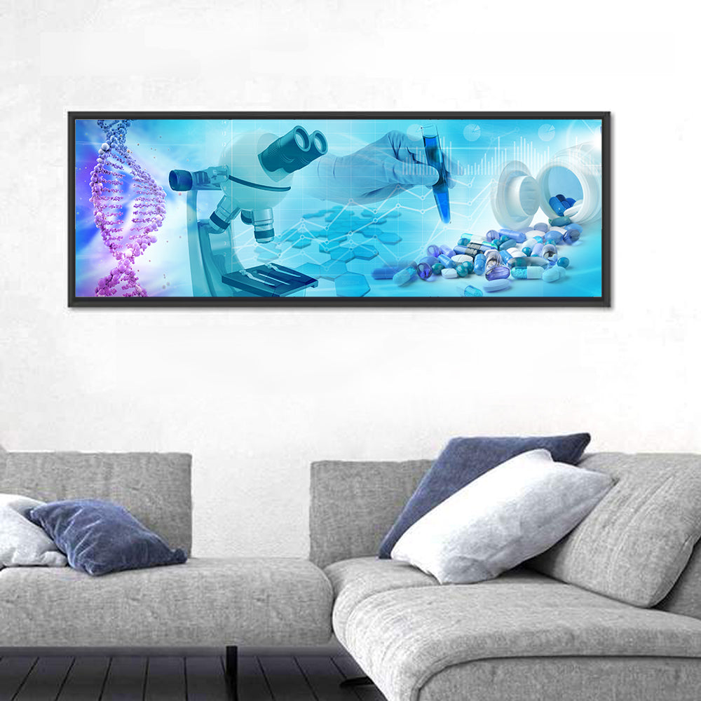 Pharmaceutical Research Concept Wall Art in a room, panoramic