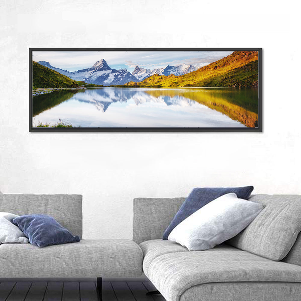 Schreckhorn and Wetterhorn at Bachalpsee Wall Art in a room, panoramic
