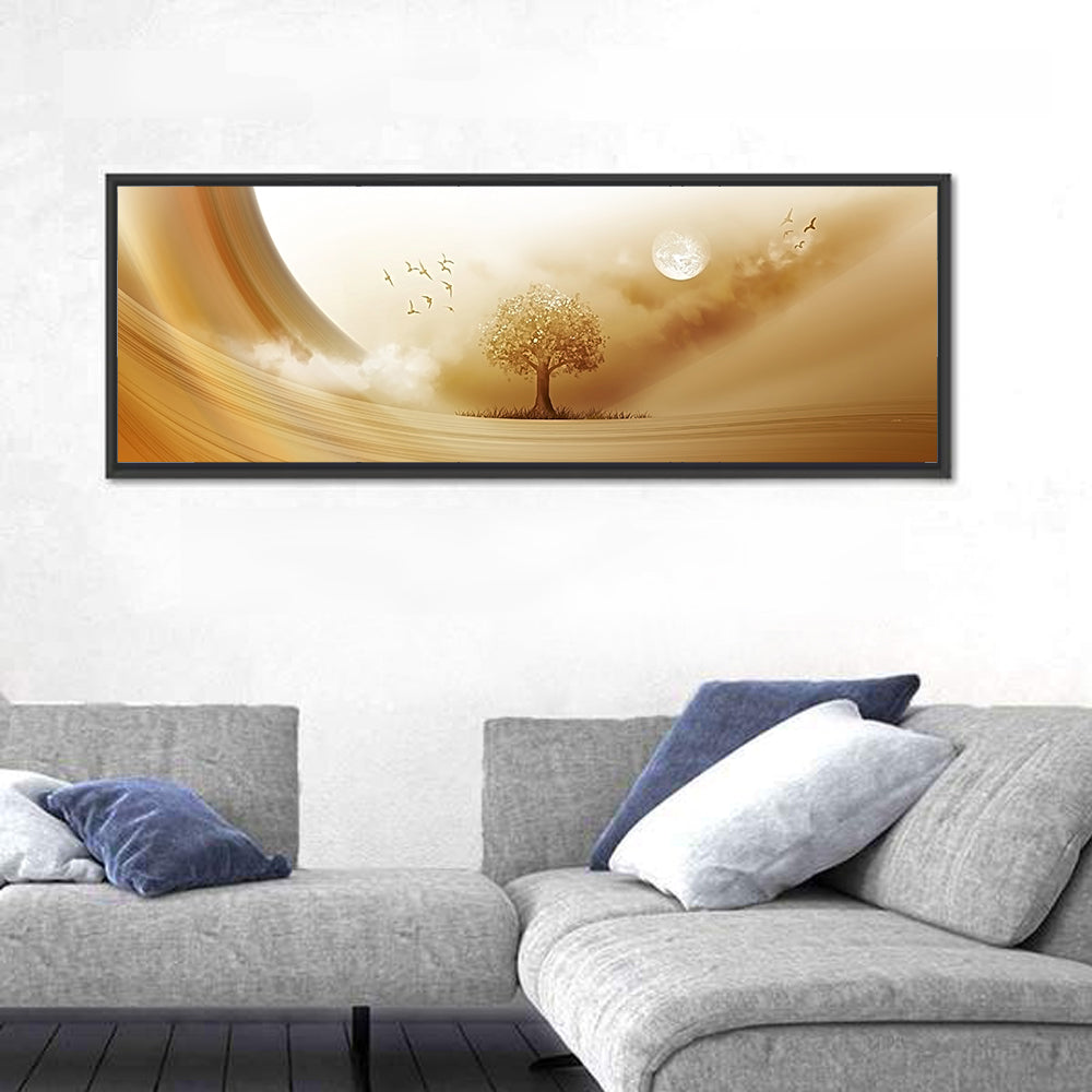 Moonlit Desert Tree Wall Art in a room, panoramic