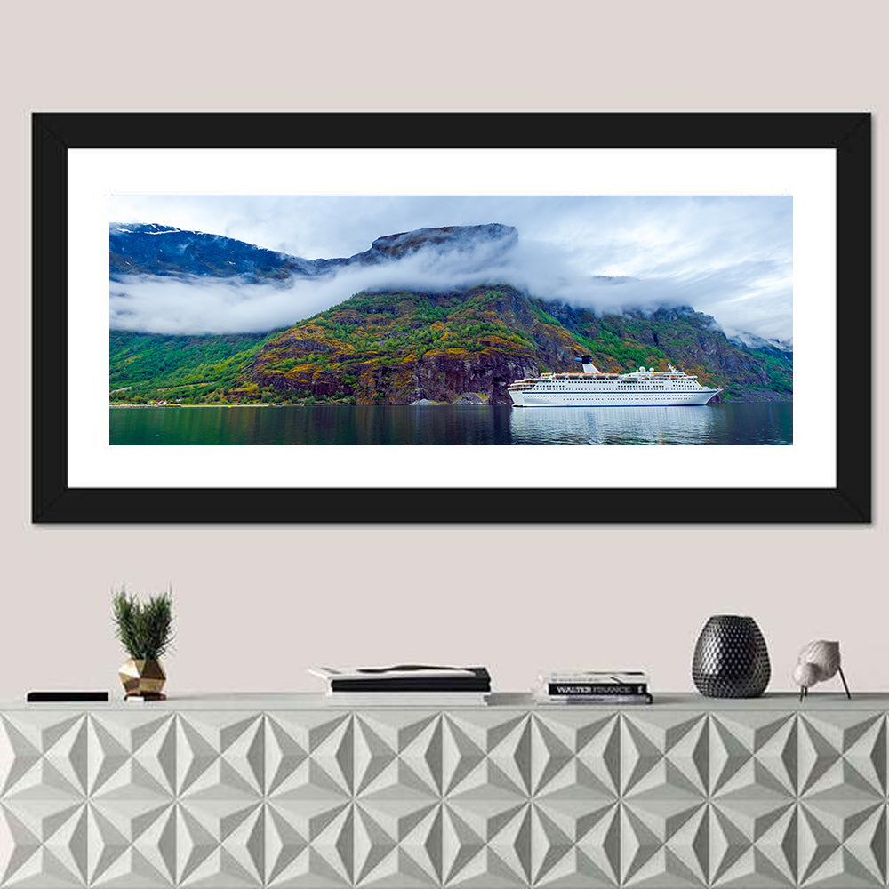 Cruise Ship on Hardanger Fjorden Wall Art in a room, panoramic