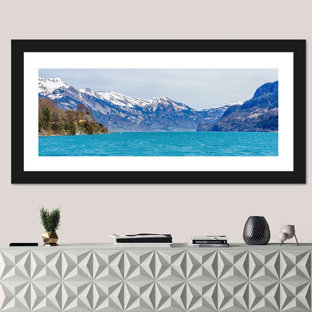 Lake Brienz Wall Art in a room, panoramic