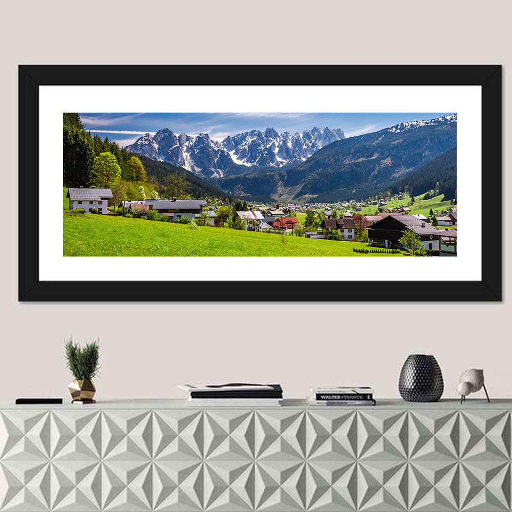 Gosau Village in Austrian Alps Wall Art in a room, panoramic