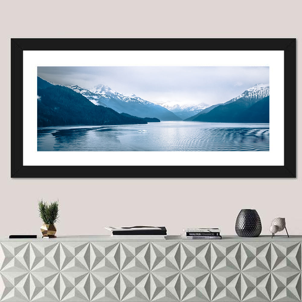 Tracy Arm Fjord Alaska Wall Art in a room, panoramic