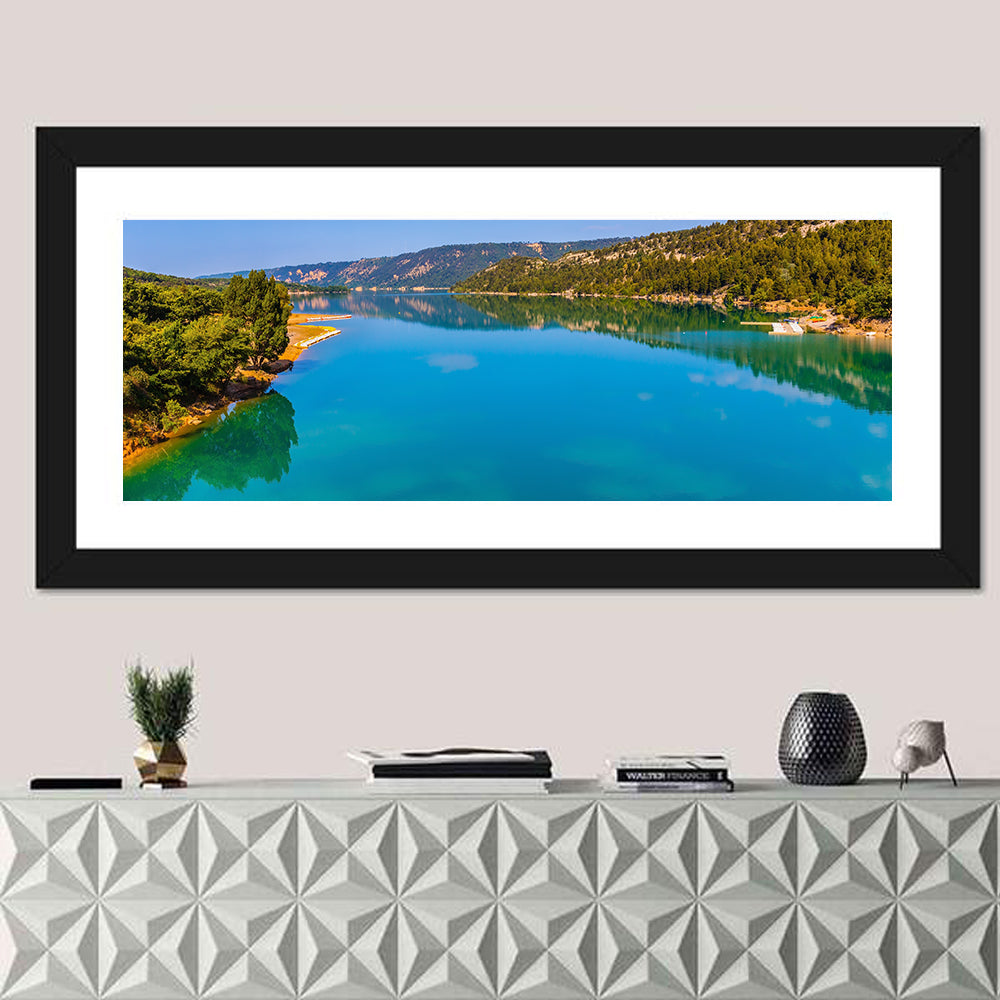 Lake Sainte Croix Du Verdon Wall Art in a room, panoramic