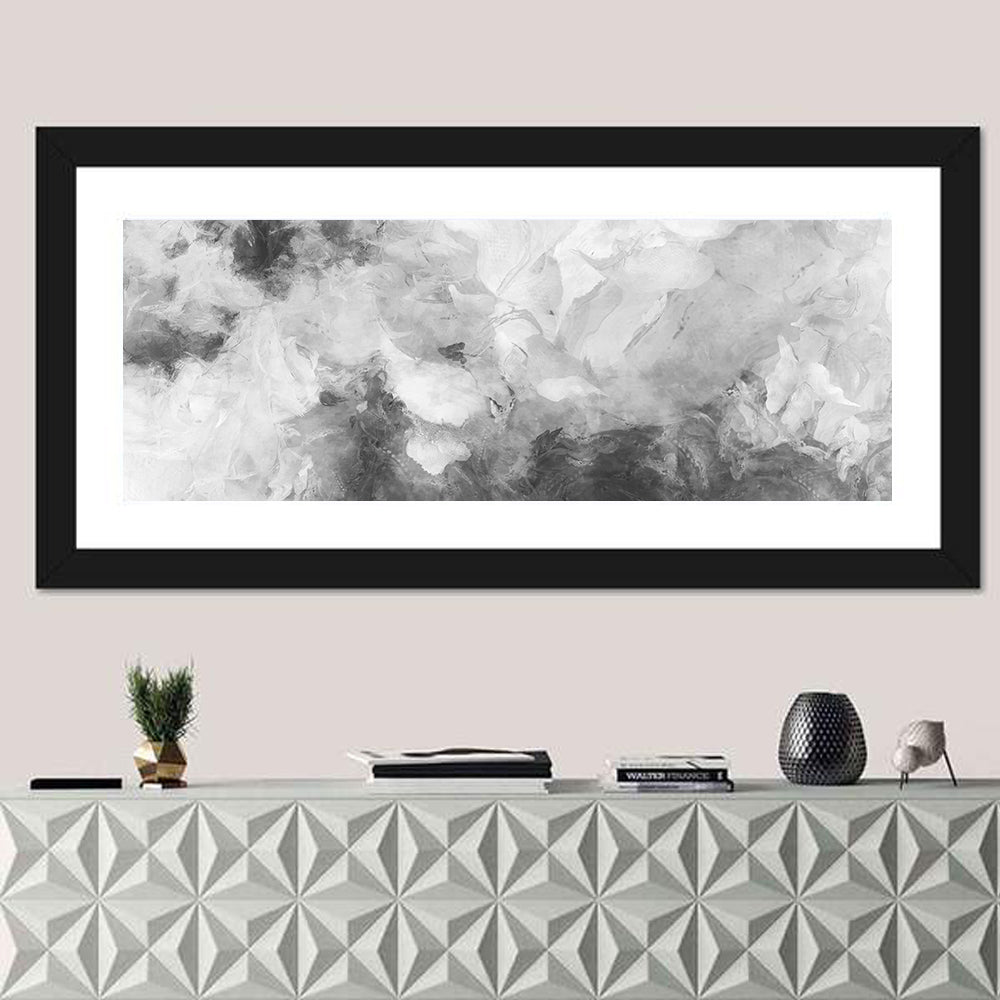 Monochrome Brushstroke Study Wall Art in a room, panoramic