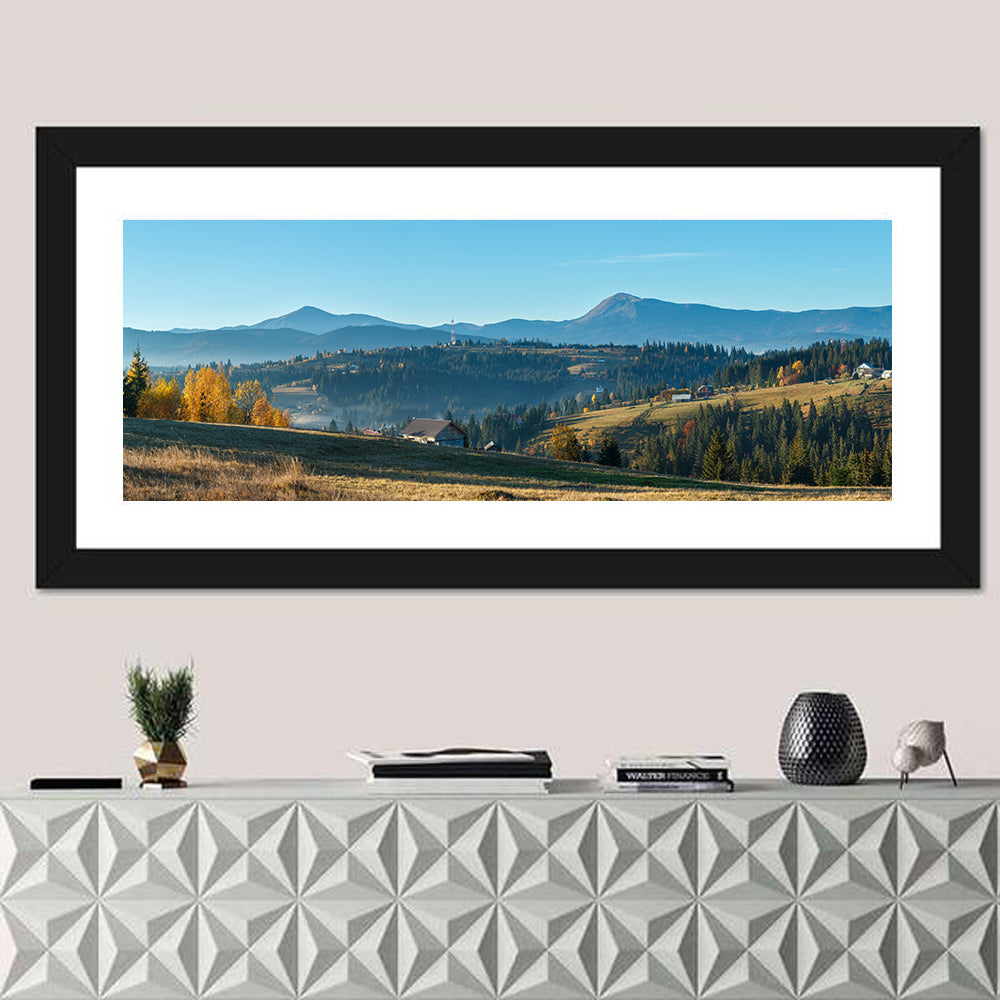 Yablunytsia Village Mountain View Wall Art in a room, panoramic