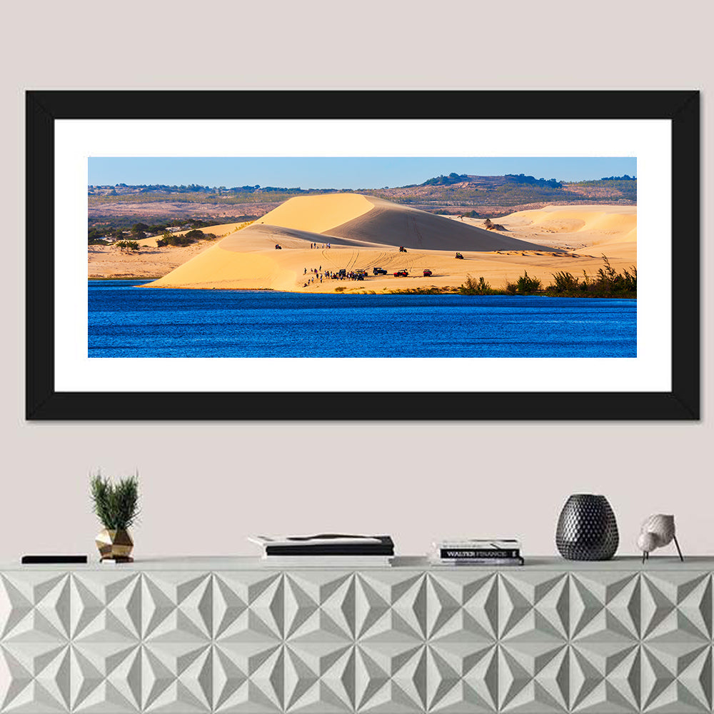Mui Ne Sand Dunes Wall Art in a room, panoramic