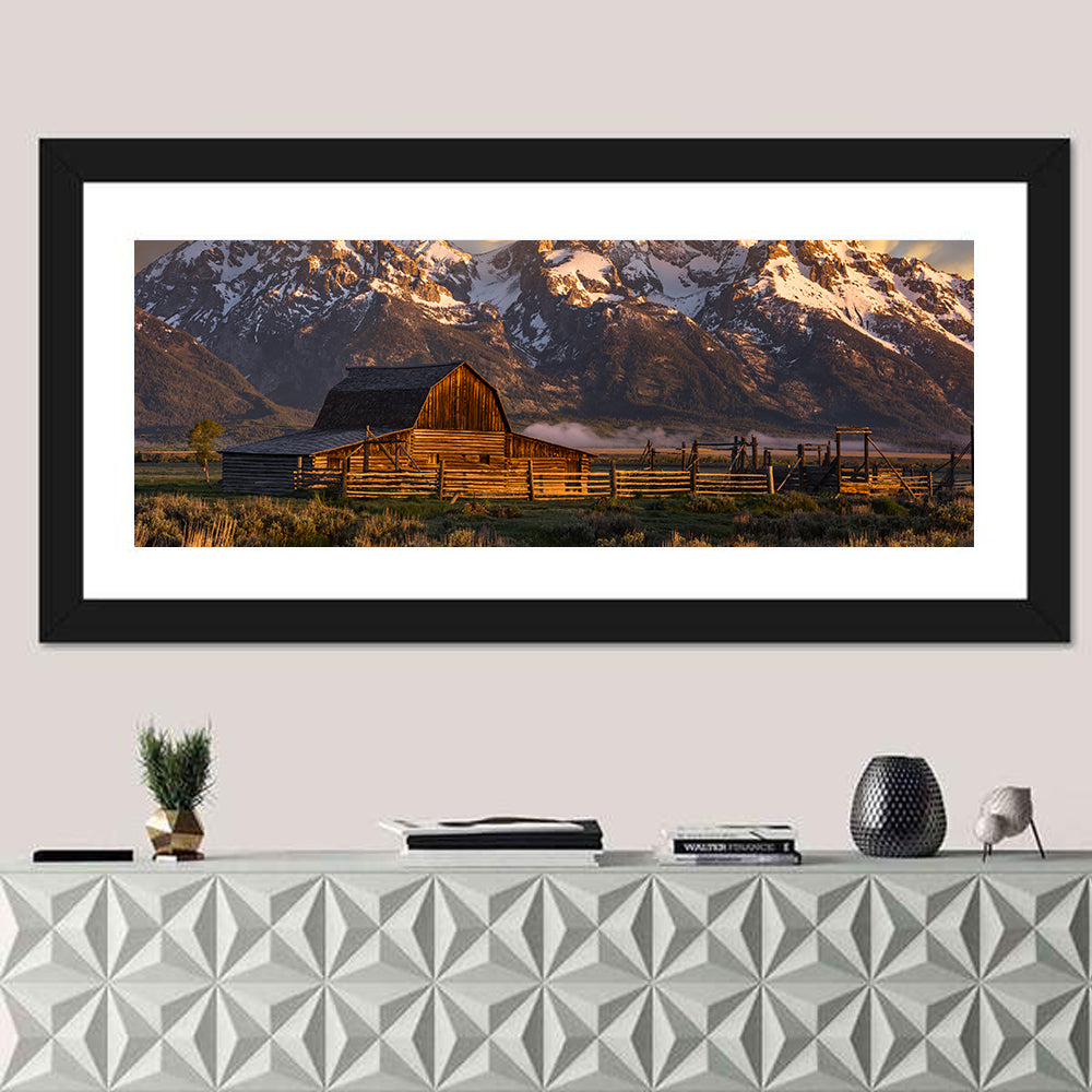 John Moulton Barn, Mormon Row Wall Art in a room, panoramic