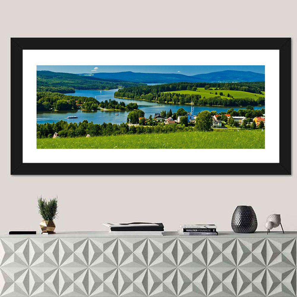 Frymburk Village Near Lipno Lake Wall Art in a room, panoramic