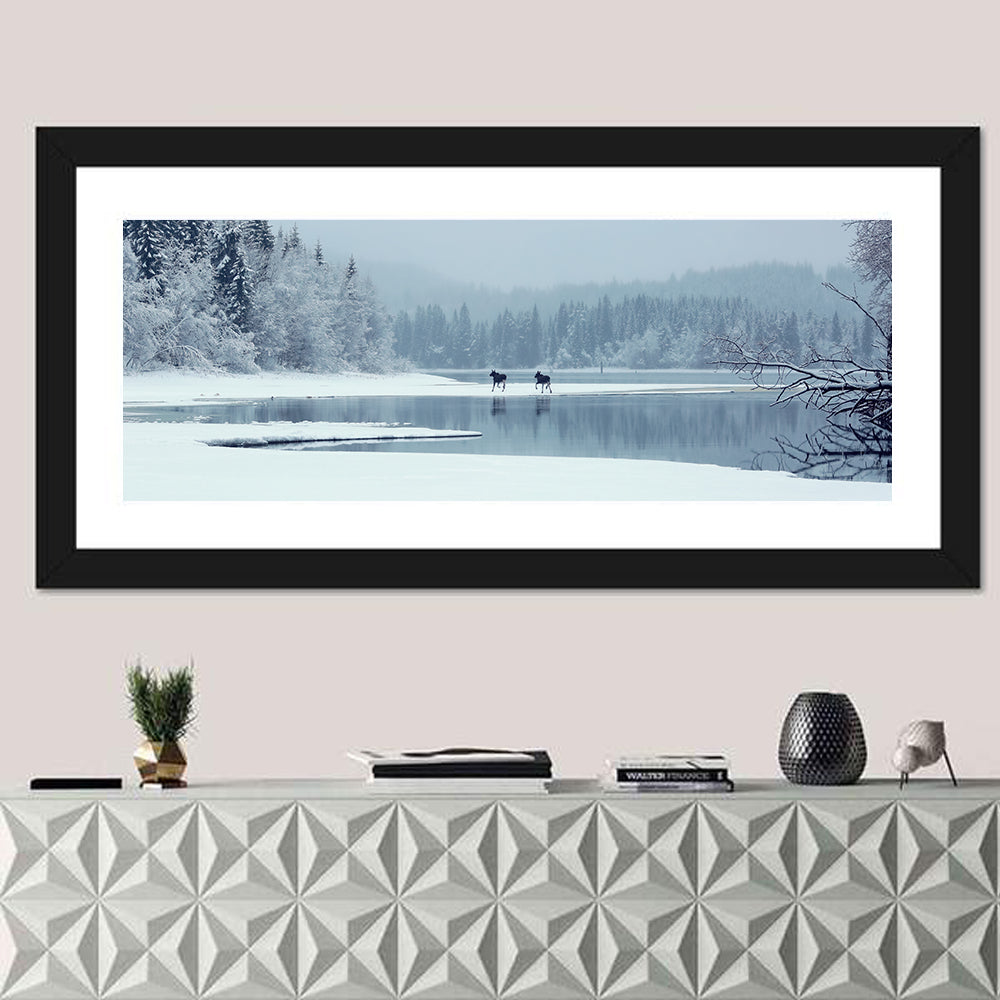 Foggy Lake Selbu Wall Art in a room, panoramic