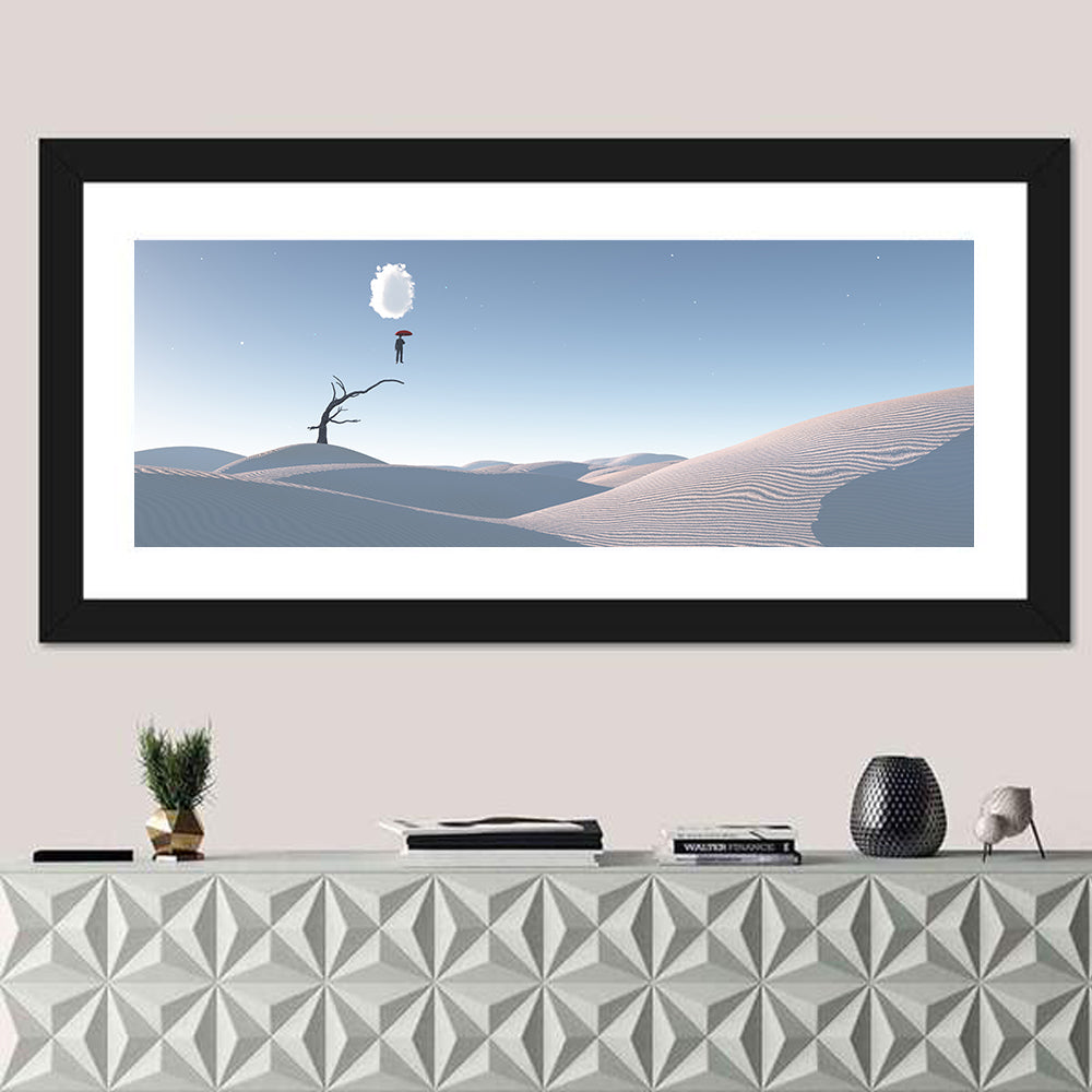 Surreal Desert with Red Umbrella Wall Art