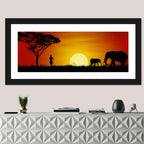 Massai Warrior and Elephants at Sunset Wall Art