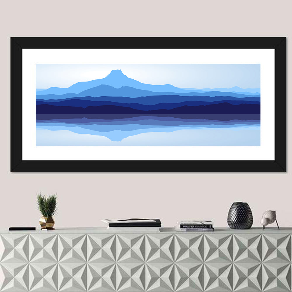 Blue Mountains Reflection Wall Art in a room, panoramic