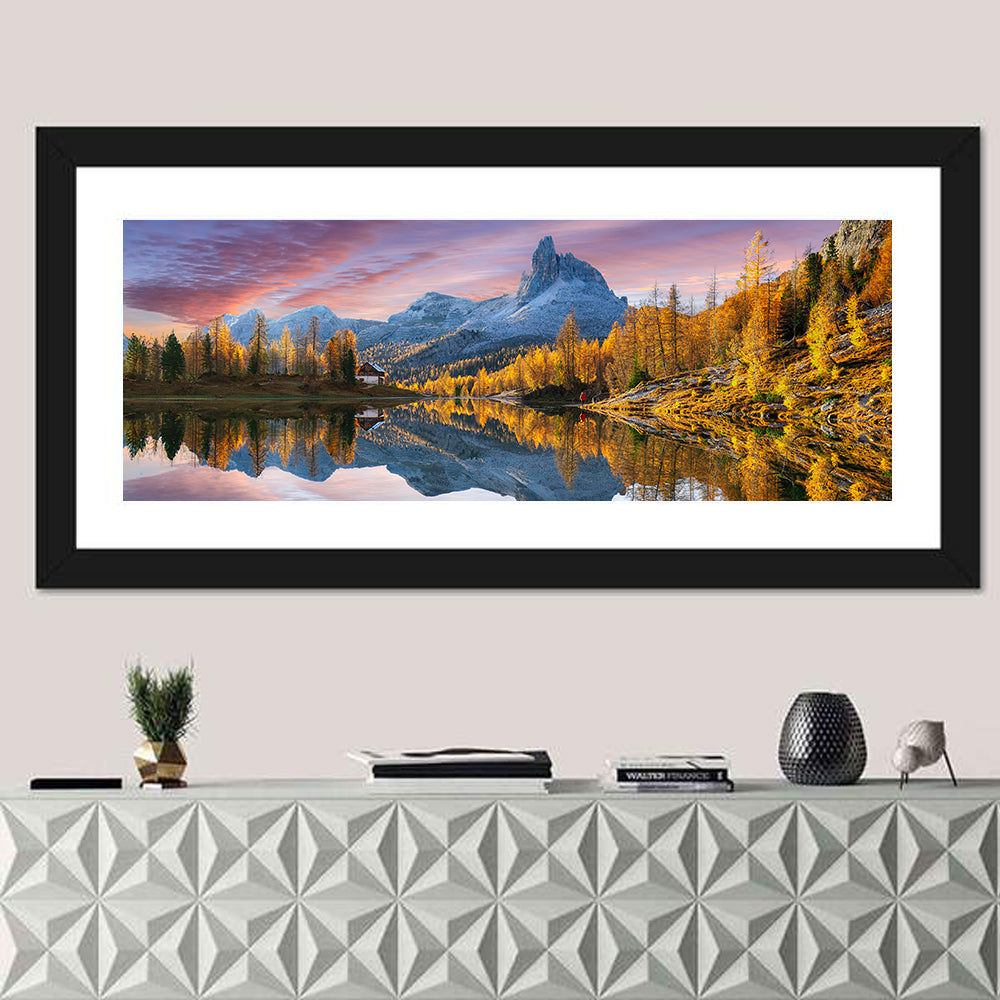 Lago Di Federa, Dolomites Sunset Wall Art in a room, panoramic