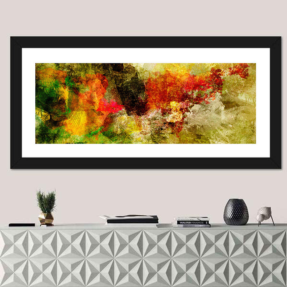 Layered Paint Texture Study Wall Art in a room, panoramic