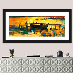 Boat & Jetty Oil Painting Wall Art