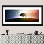 Tree Silhouette Under Nebula Sky Wall Art
