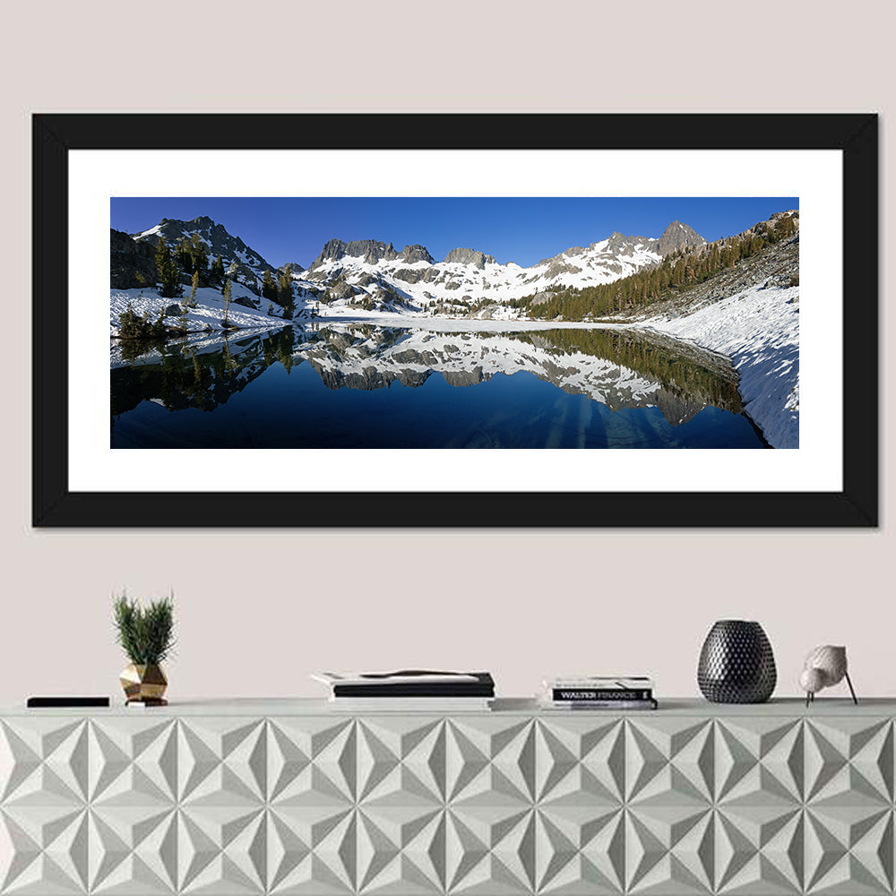 Mount Ritter Above Ediza Lake Wall Art in a room, panoramic