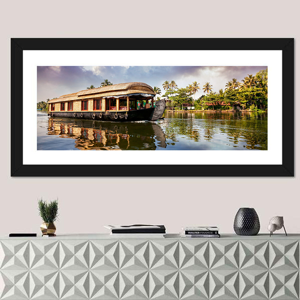 Alleppey Houseboat, Kerala Backwaters Wall Art in a room, panoramic