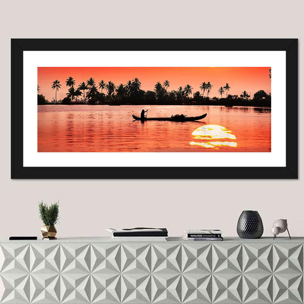 Silhouette Of Boat & Fisherman Wall Art