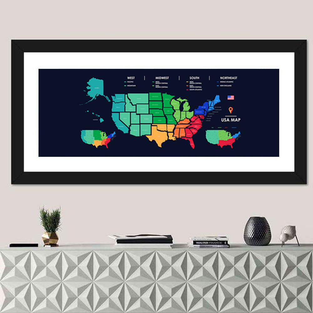 Detailed Map Of US Regions Wall Art