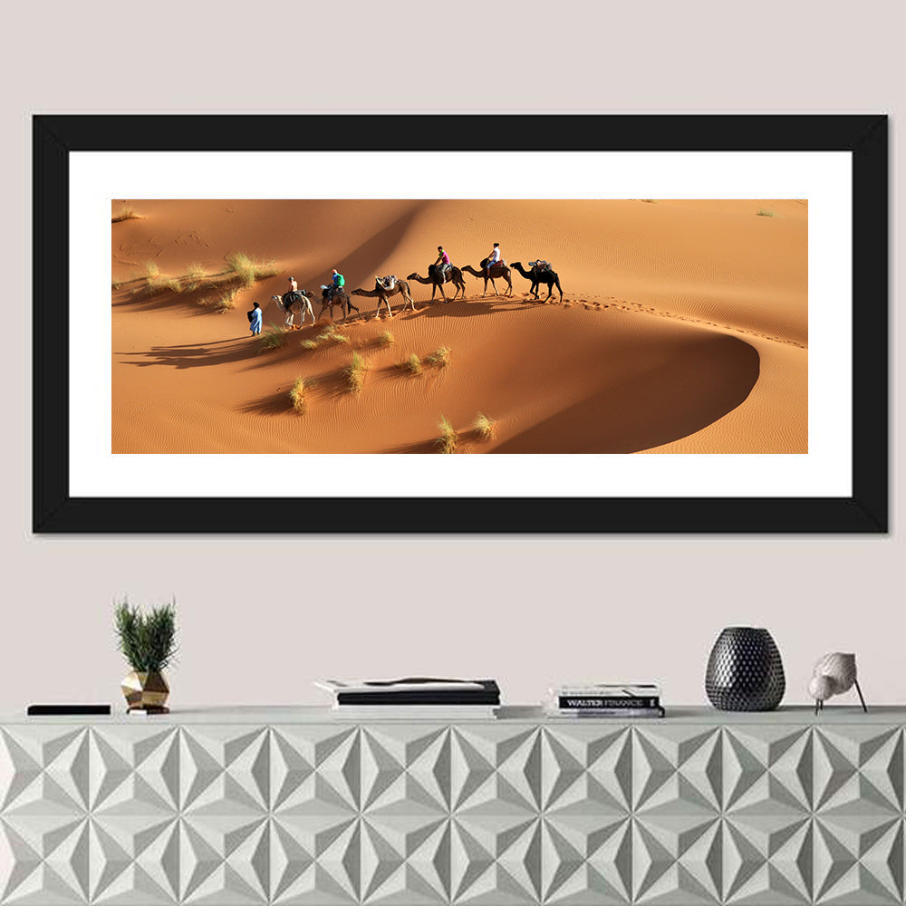 Morocco Sahara Caravan Wall Art in a room, panoramic