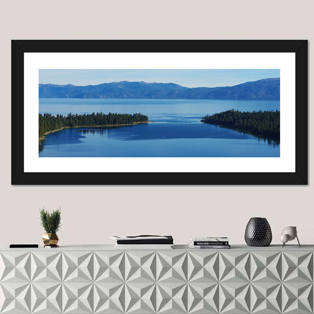 Emerald Bay Vista, Lake Tahoe Wall Art in a room, panoramic