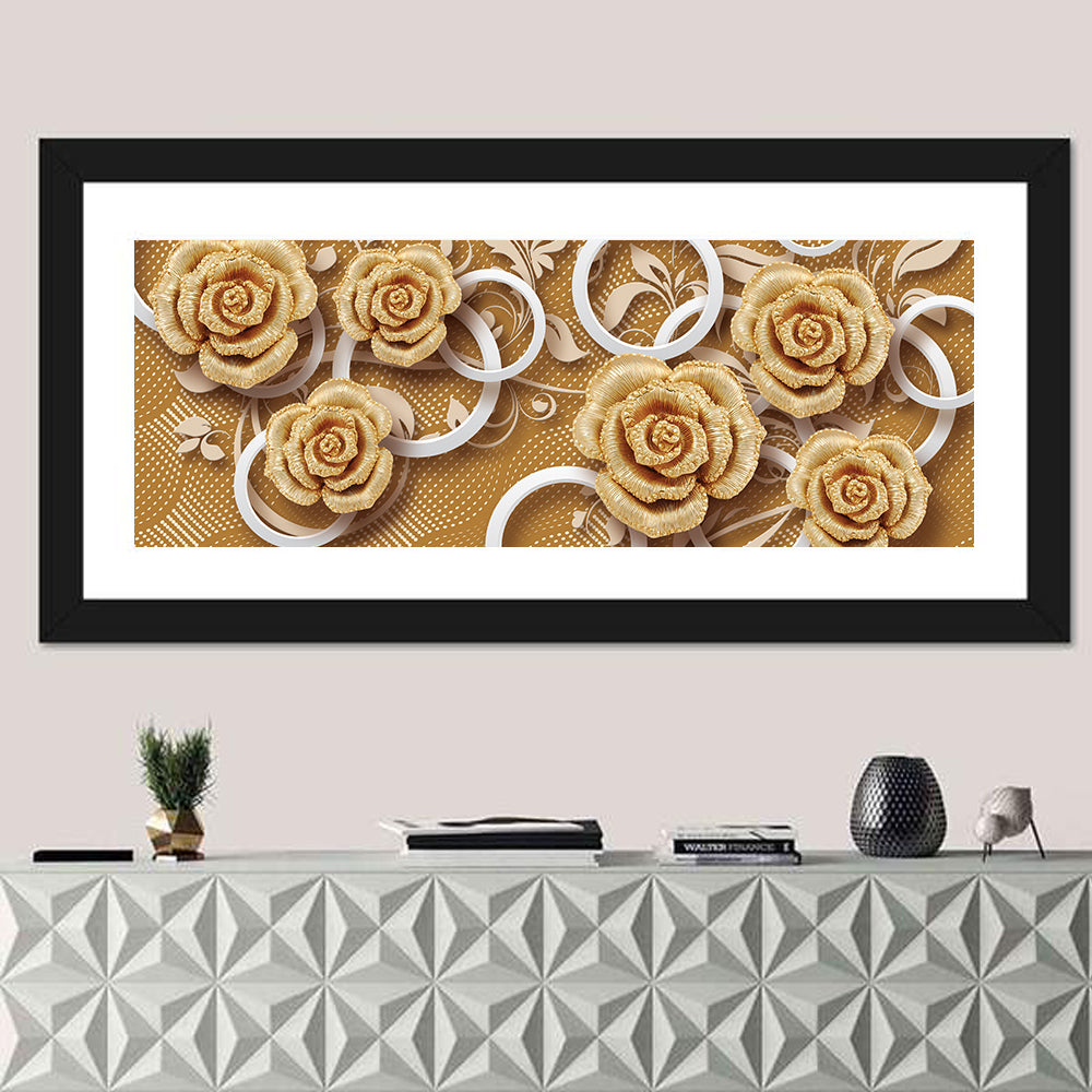 3d Golden Rose Floral Pattern Wall Art