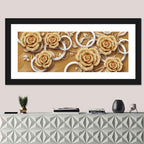 3d Golden Rose Floral Pattern Wall Art