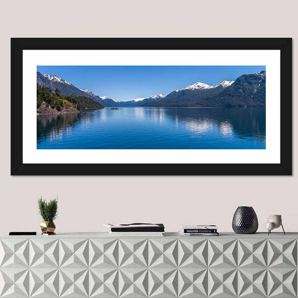 Lake Near Bariloche, Argentina Wall Art in a room, panoramic