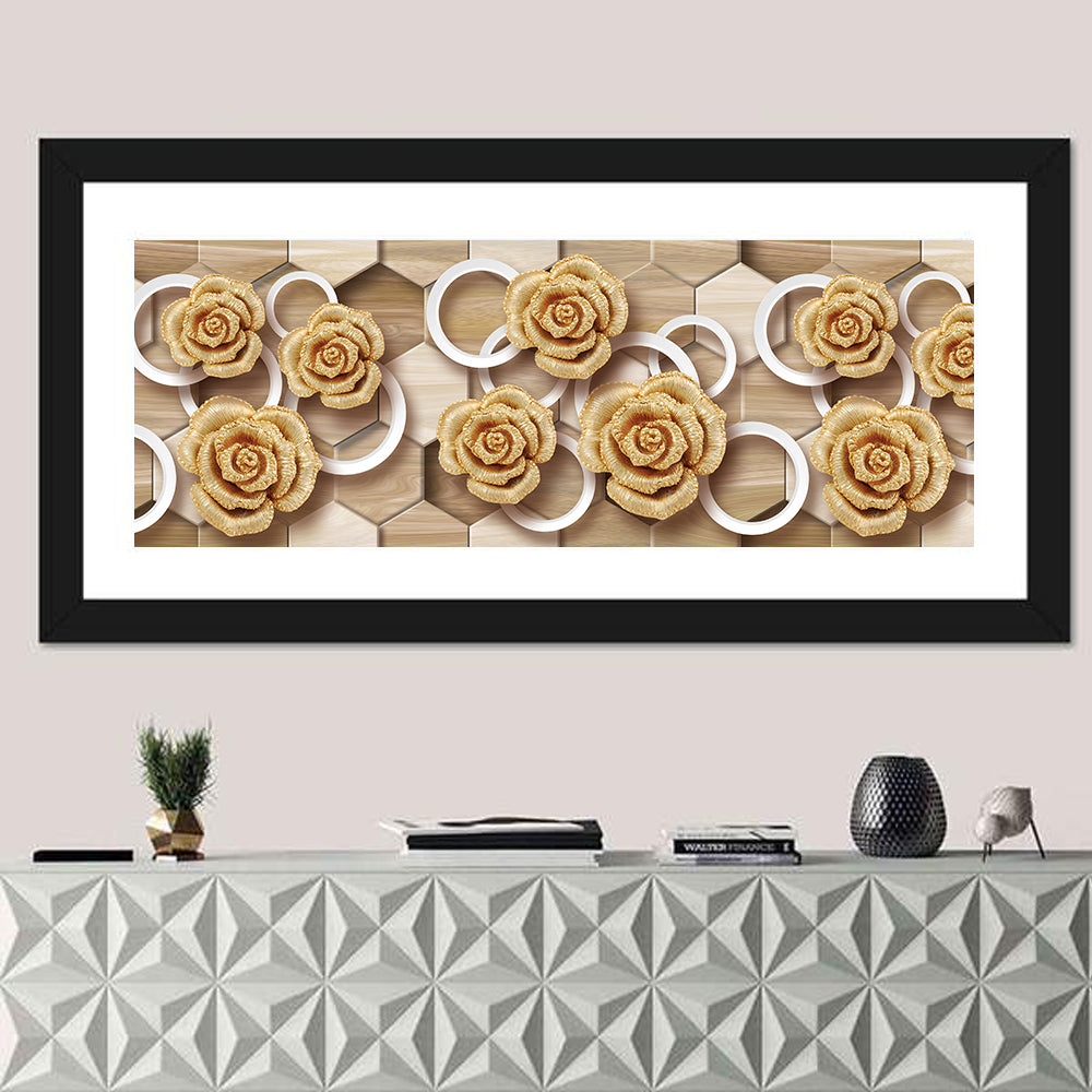 Gold Roses on Geometric Tiles Wall Art
