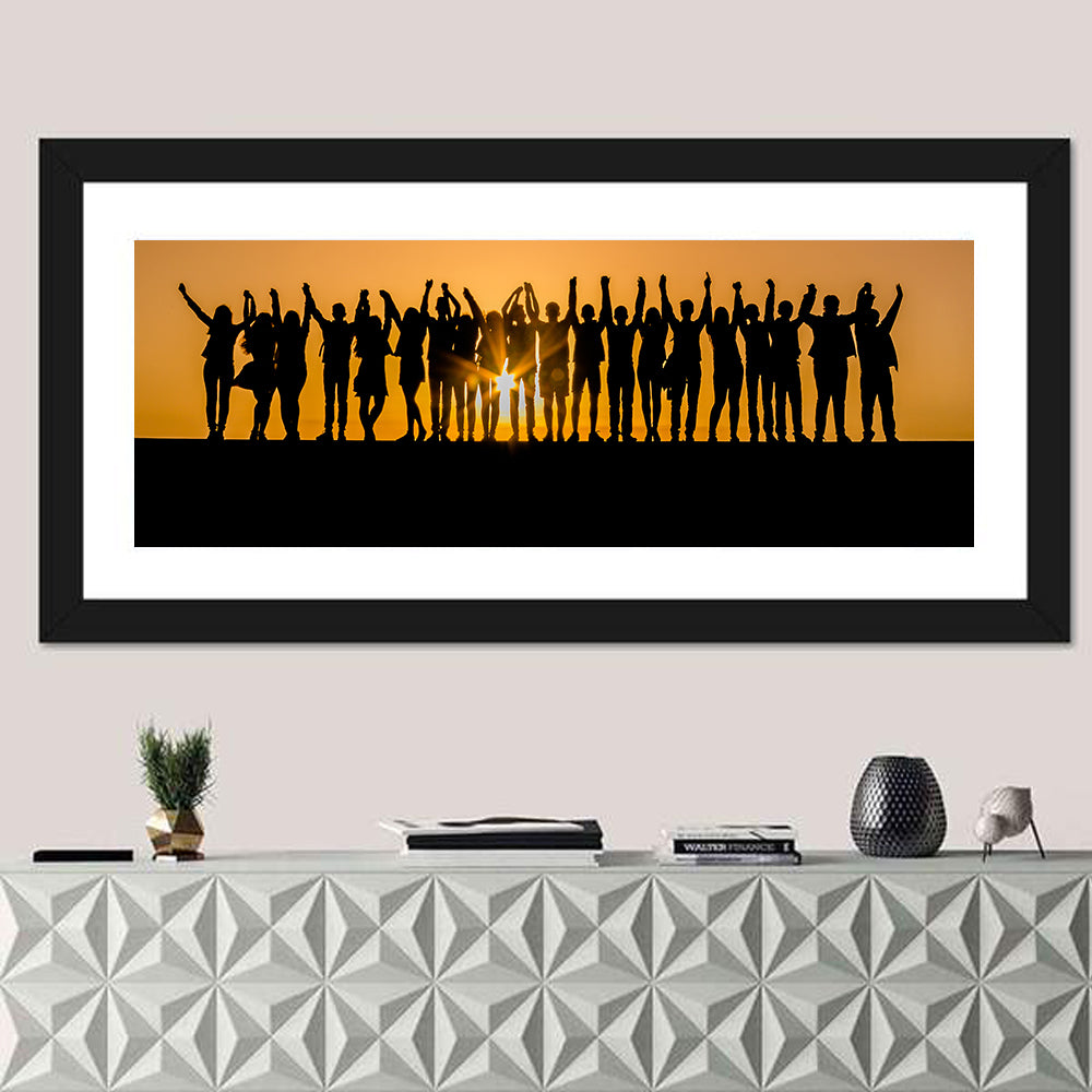 Children Silhouette Against Sunset Wall Art