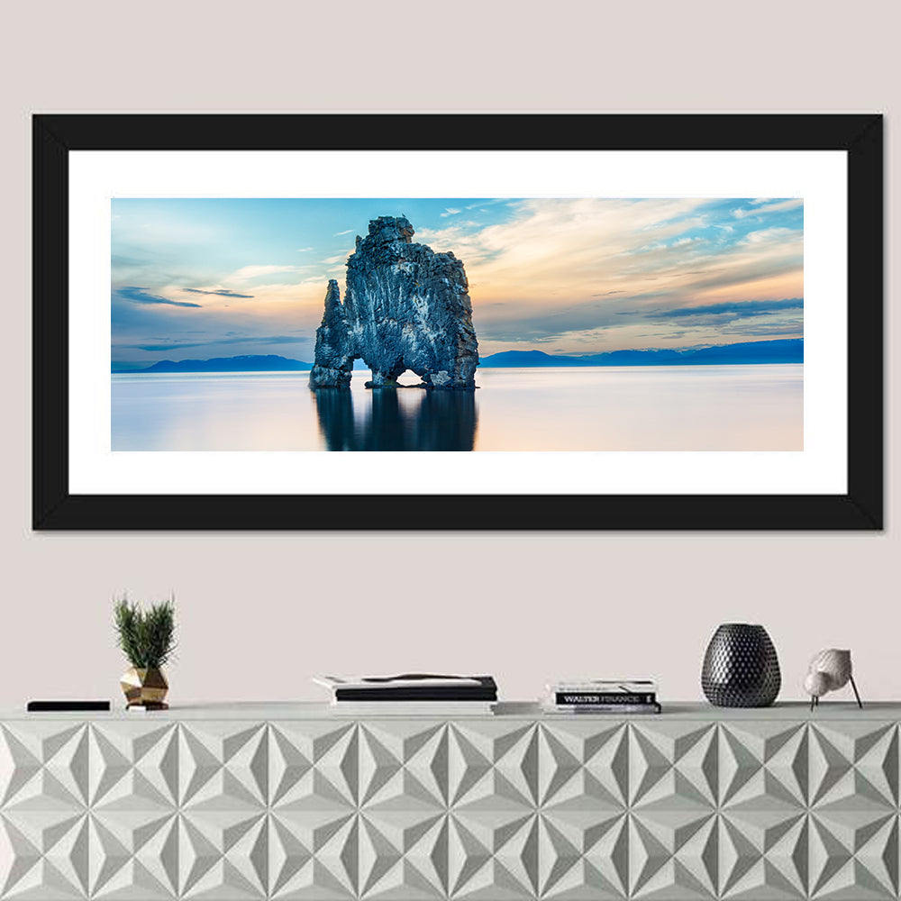 Hvítserkur Sea Stack, Hvammstangi Iceland Wall Art in a room, panoramic