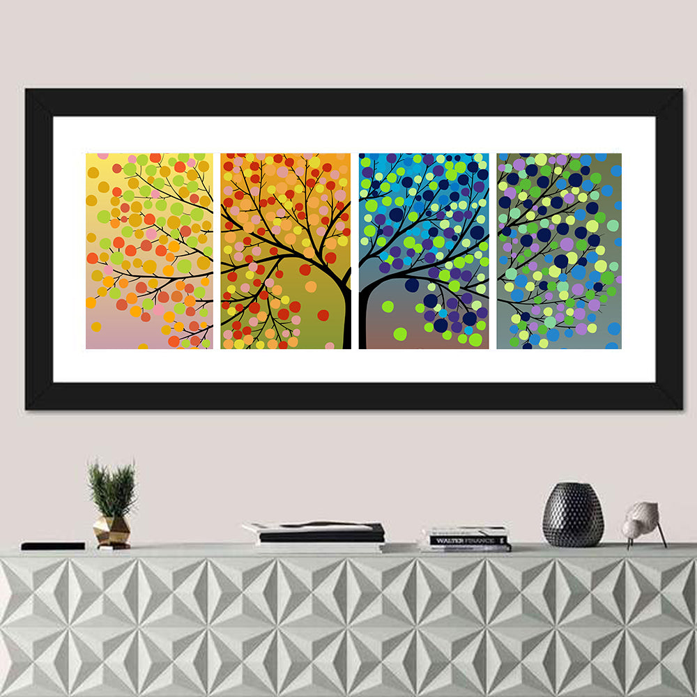 Tree Through Four Seasons Wall Art in a room, panoramic