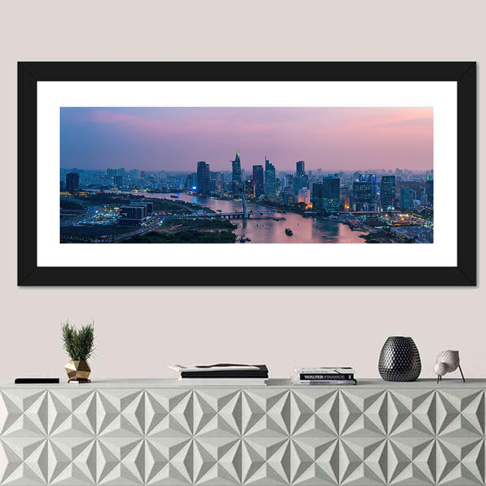Ho Chi Minh City Skyline at Dusk Wall Art in a room, panoramic