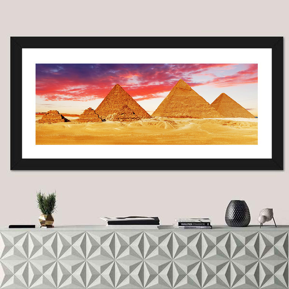 Pyramids of Giza at Twilight Wall Art in a room, panoramic
