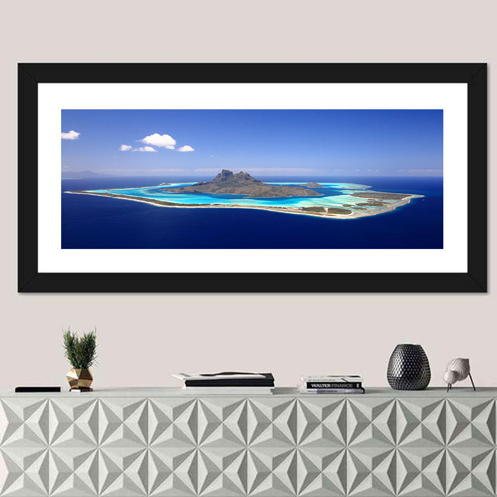 Bora Bora Turquoise Lagoon Wall Art in a room, panoramic