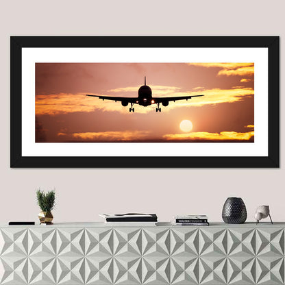 Plane In The Sunset Sky Wall Art