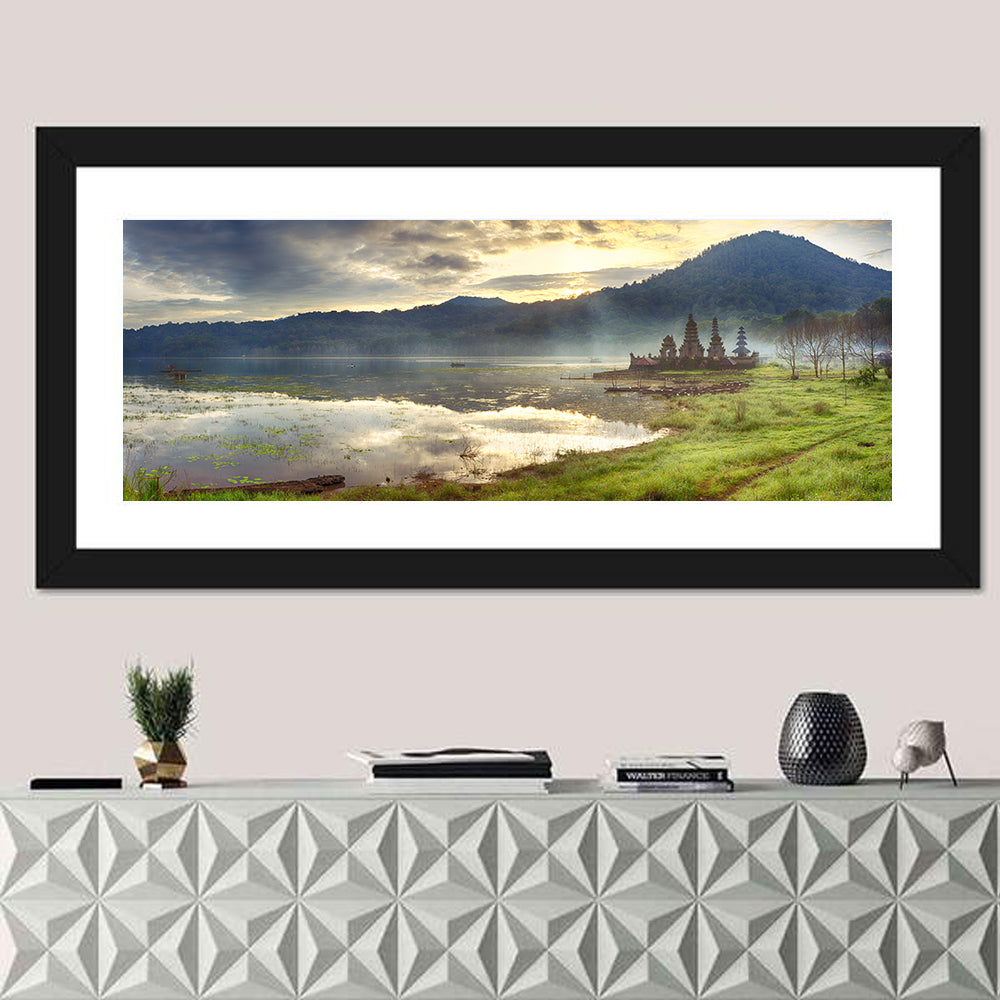 Pura Ulun Danu Beratan Reflection Wall Art in a room, panoramic