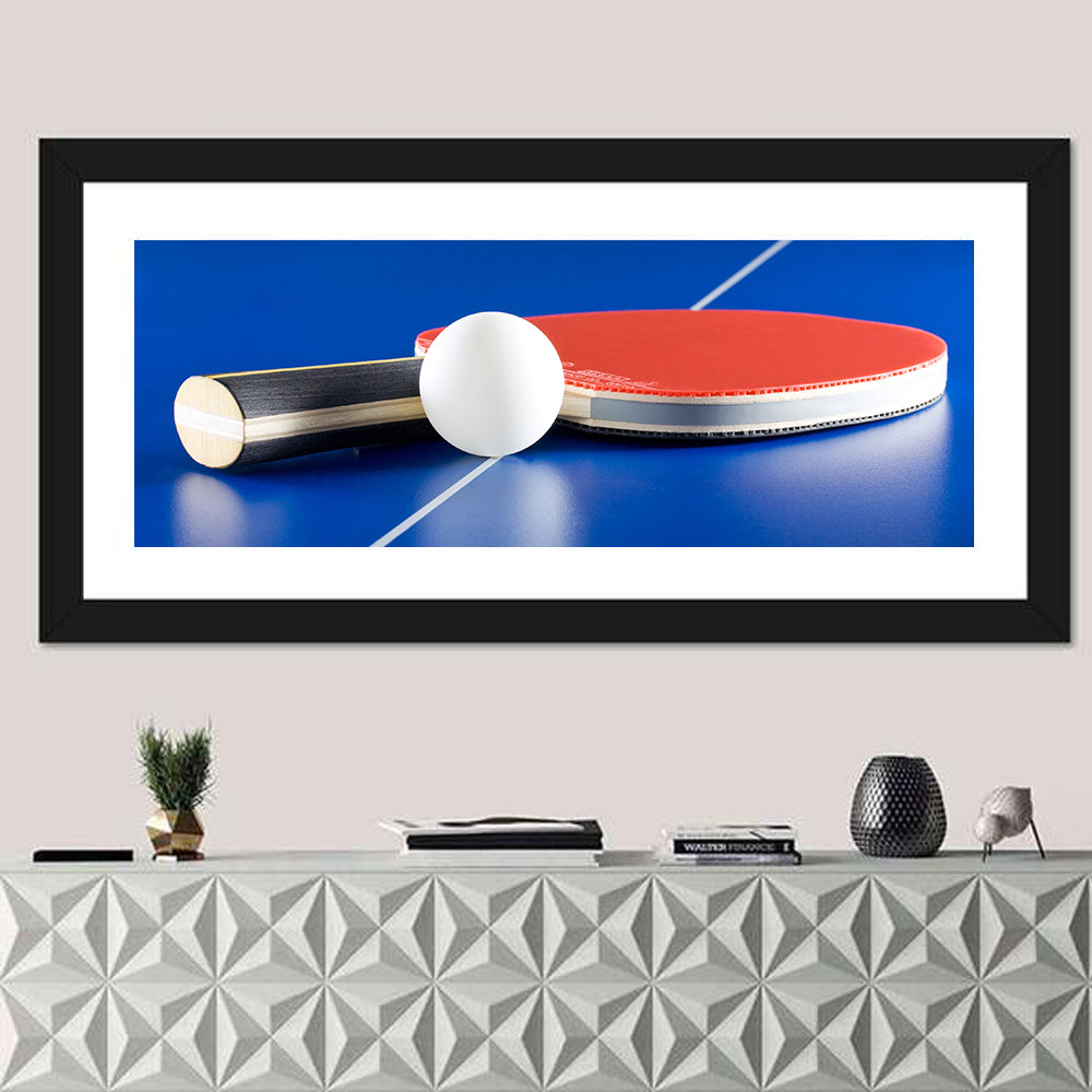 Table Tennis Paddle Close-up Wall Art in a room, panoramic