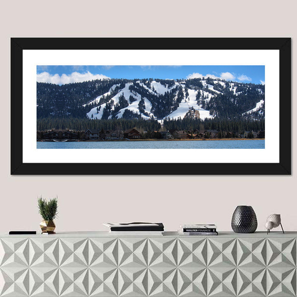 Big Bear Lake Landscape Wall Art in a room, panoramic