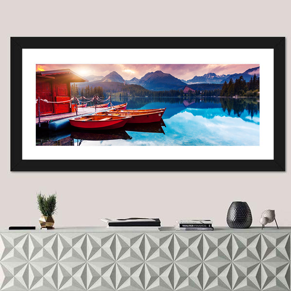 High Tatras Sunset Lake with Red Boats Wall Art