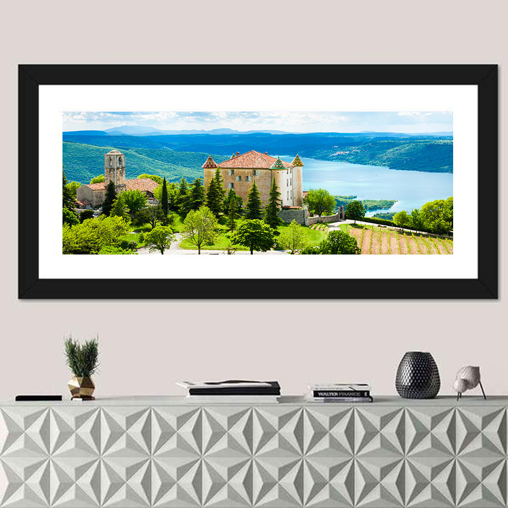 Château D'esparron and Village Church Wall Art in a room, panoramic