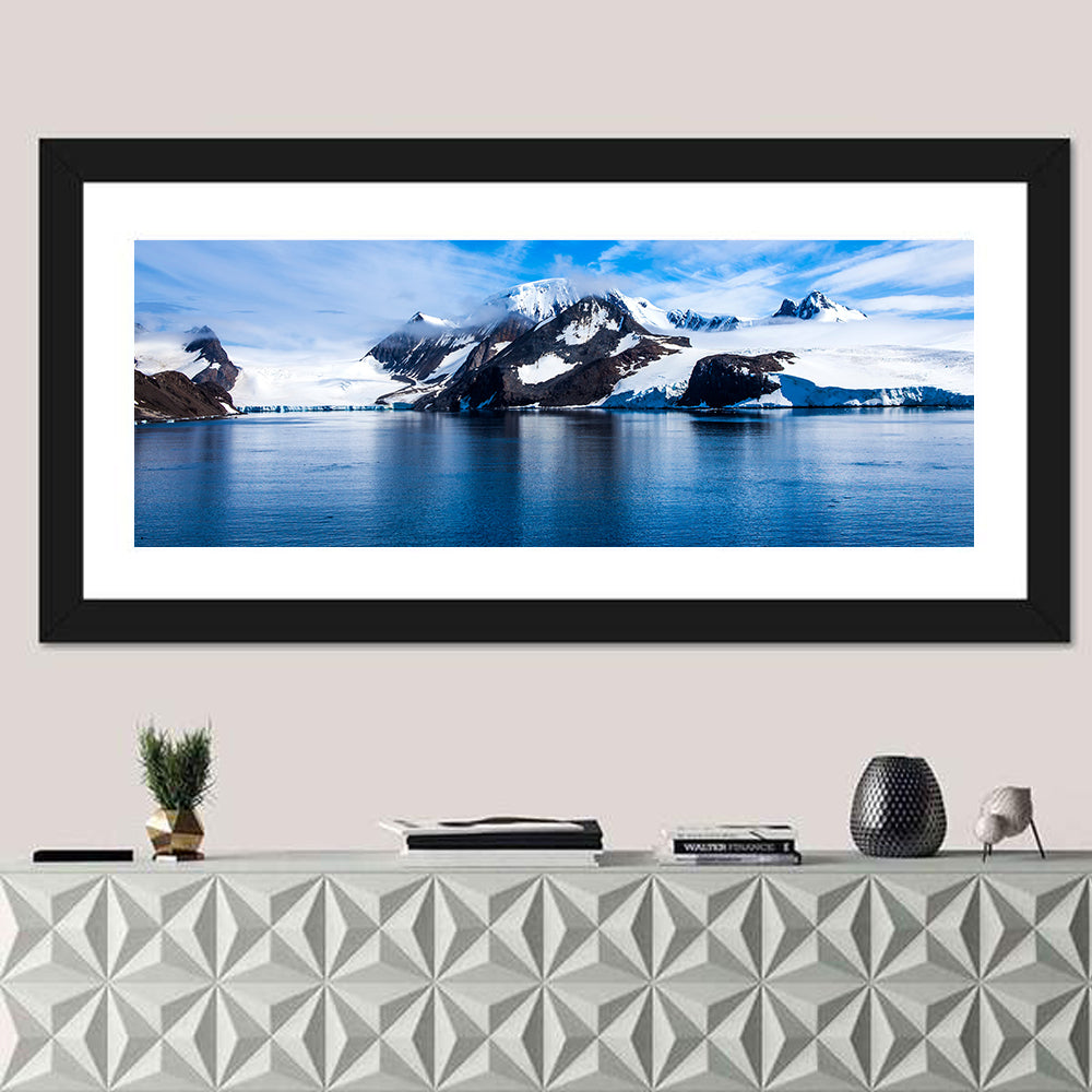 Antarctic Glacier Reflection Wall Art in a room, panoramic