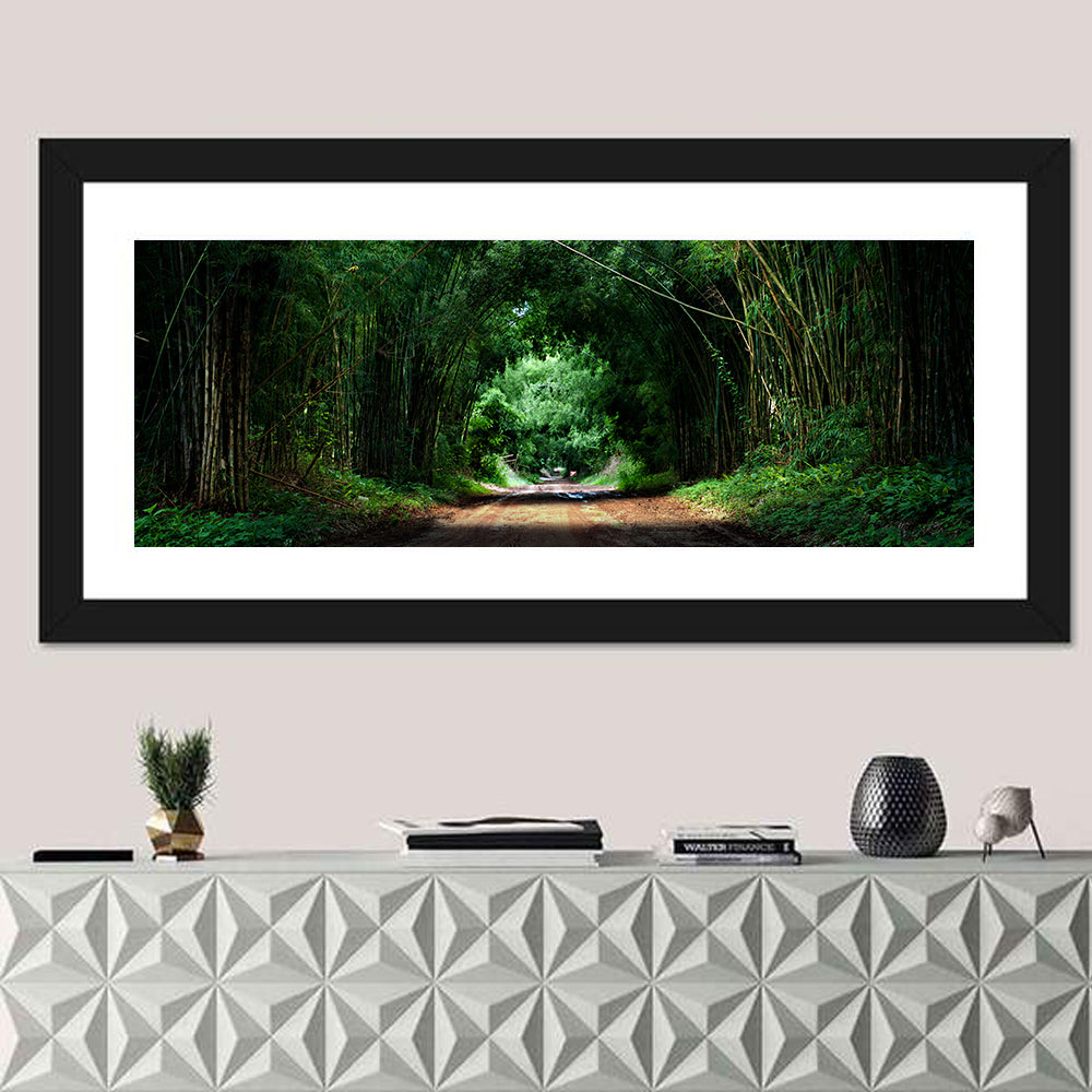 Bamboo Road in Kyoto Wall Art in a room, panoramic