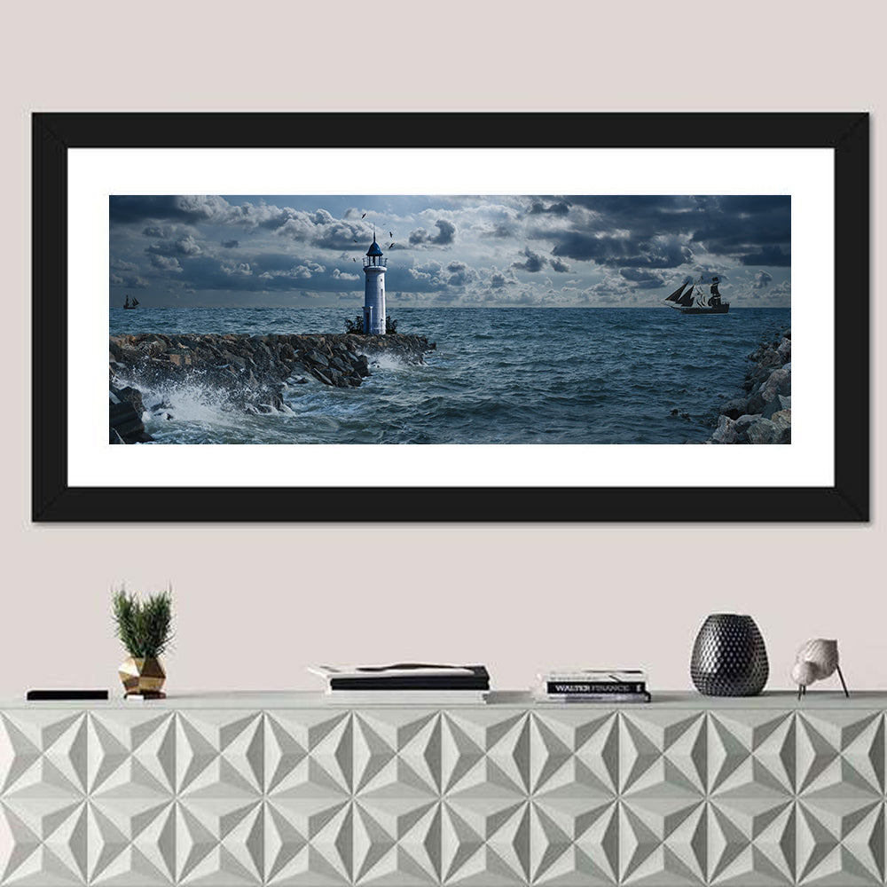 Lighthouse Under Storm Wall Art