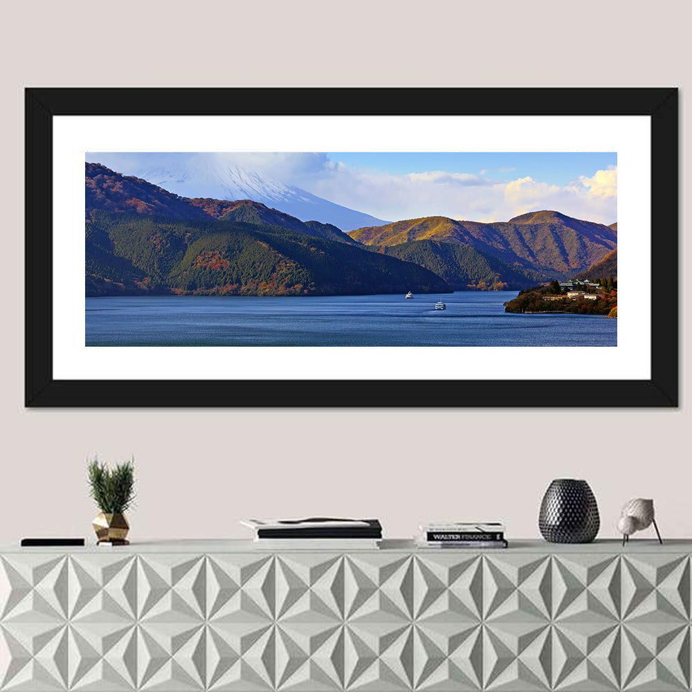 Lake Ashi with Mount Fuji Wall Art in a room, panoramic