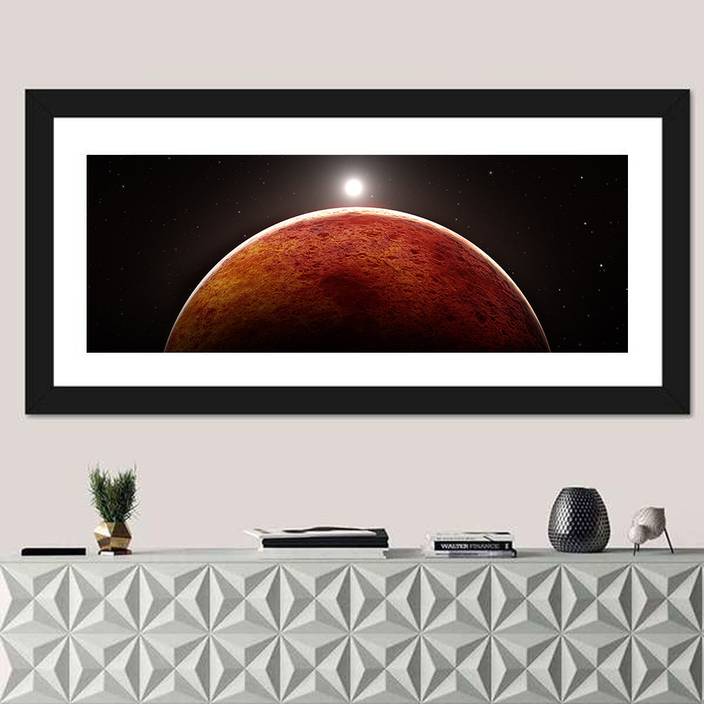 Mars with Moon Wall Art in a room, panoramic